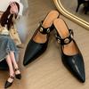Fashion Sexy Pointed Toe Ladies Mules 2024 Summer Fashion Women's Closed Toe Slippers Elegant and Simple Black High Heels Zapatos Mujer