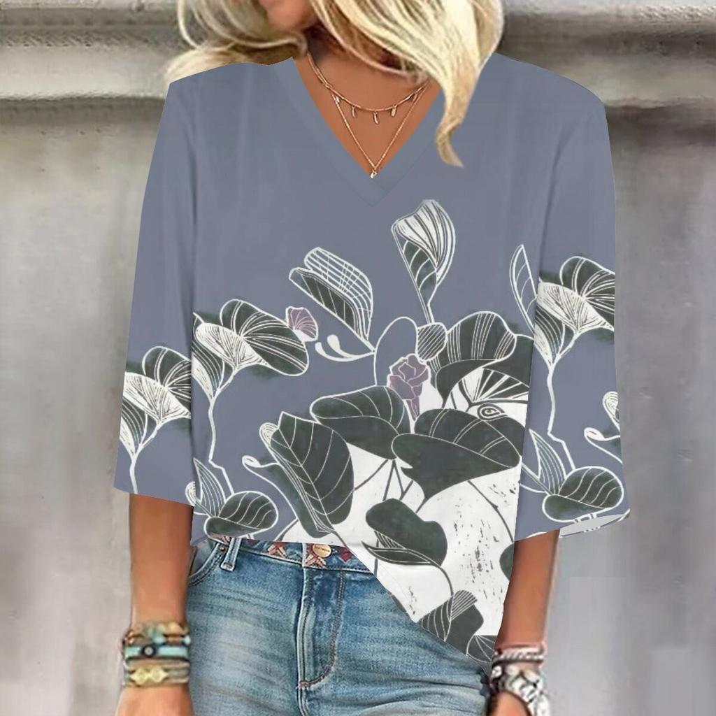 Women's Shirt Blouse Casual Loose Shirts  3/4 Sleeve  Print  V Neck Tops Print  Tops T-shirts Tee