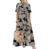 Women O-neck Short Sleeve Summer Geometric Printed Loose Long Dress