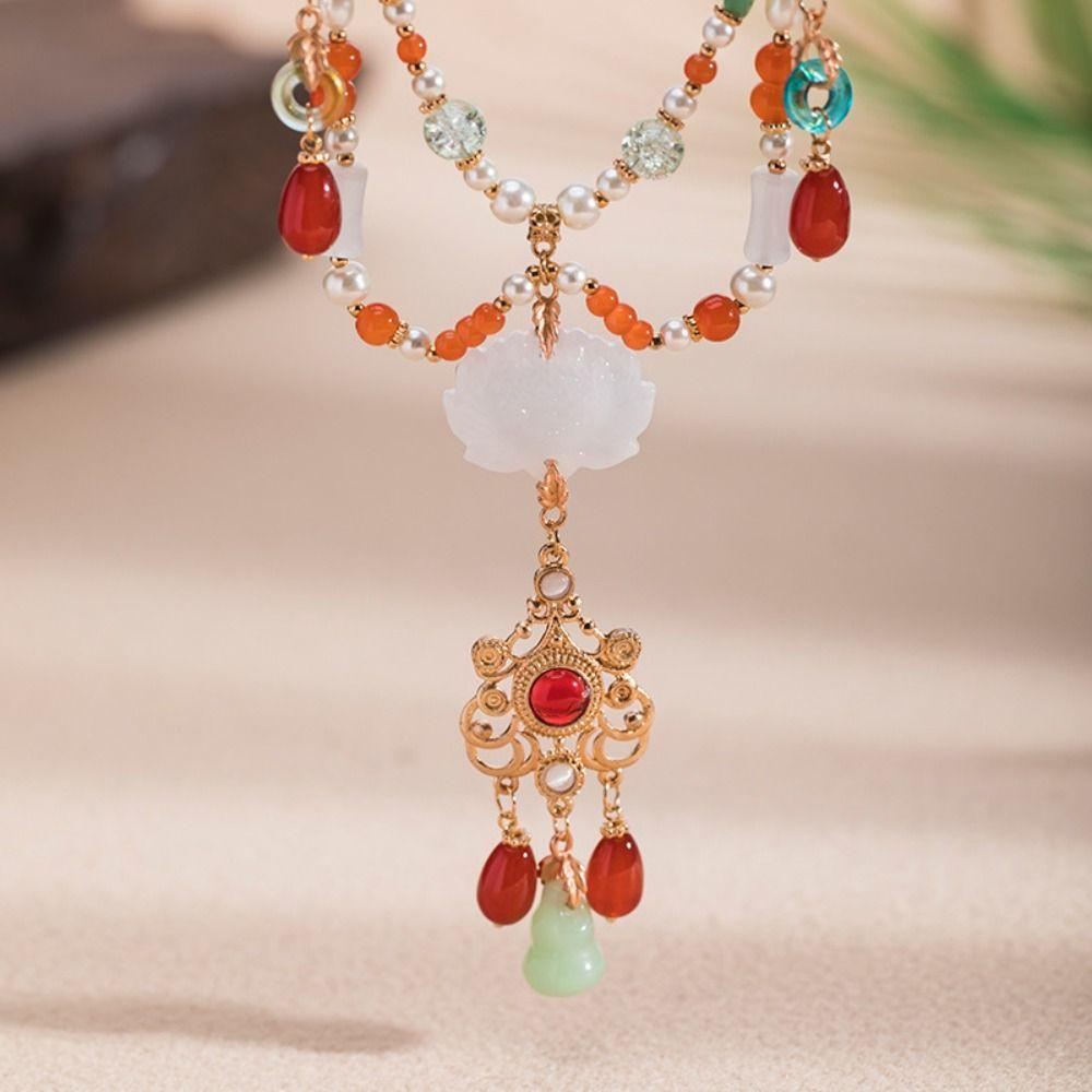 Tang Ming Song Dynasty Hanfu Ruyi Pendant Pearl Long Tassel Necklace Chinese Style Necklace Hanfu