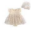 Romper Jumpsuit Bodysuit for Girls Newborn Infant Summer Flare Sleeves Overwear Hat Set Beige 12Months [Misia Luxury] 3-Piece [27156-27160]