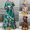 Cross-Border 2025 Long Sleeve Printed Middle Eastern Muslim Malay Dress - Long Robe, Round Neck