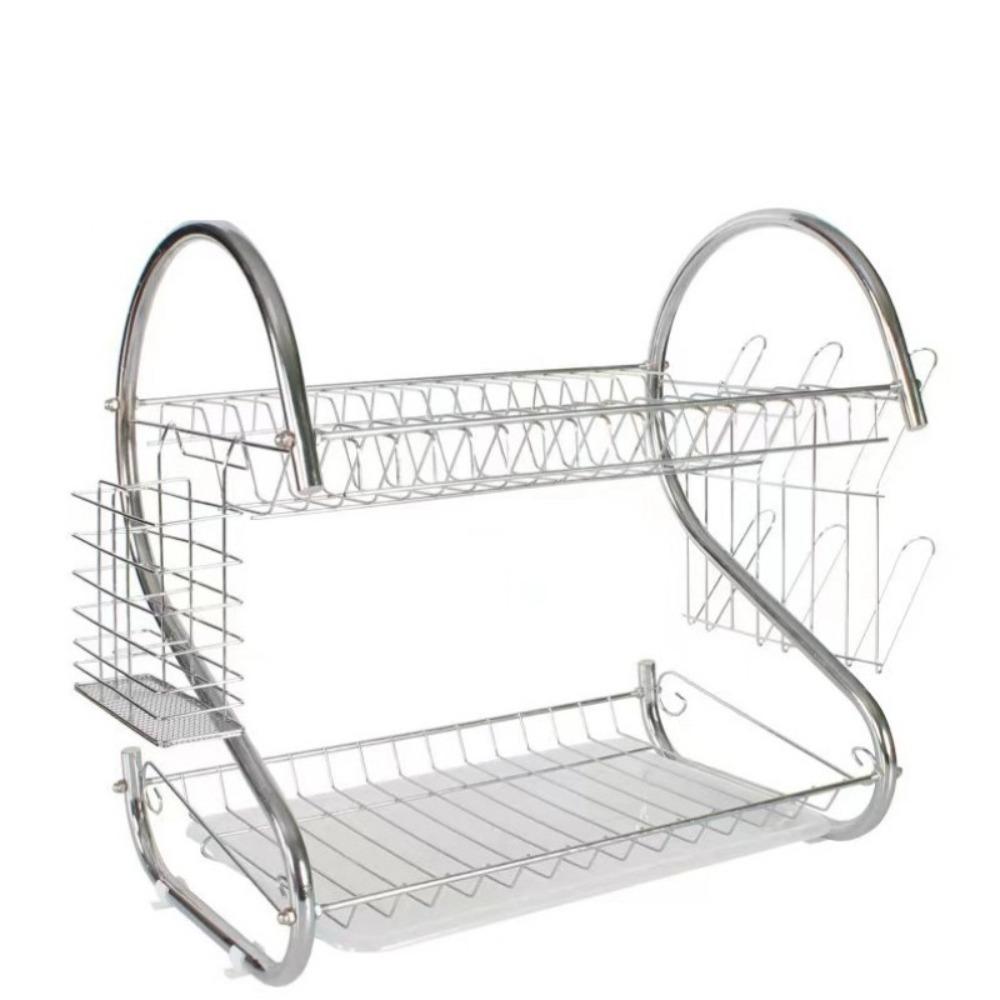 Space-saving S-Shaped Dish Drainer 2 Tier Tableware Holder Shelf Cup Drainer Chopsticks