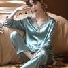 Spring and Autumn Ice Silk Long-sleeved Thin Women's Pajamas Sexy Korean Style Cute Spring and Summer Plus Size Two-piece Suit