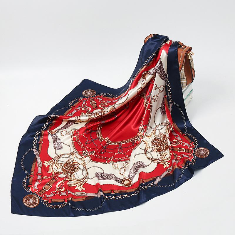 19 New Silk Printed Scarves Women'S 90Cm Satin Square Scarf