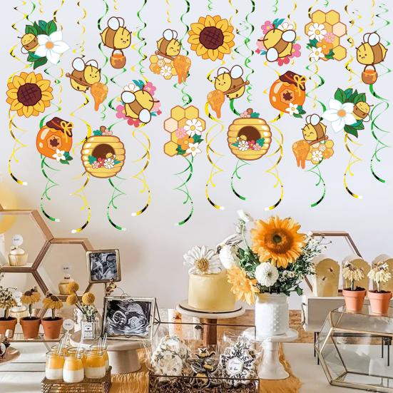 48 Pcs Bumble Bee Hanging Swirl Decoration Bee Themed Party Foil Ceiling Streamers for Baby Shower Birthday Party Decoration