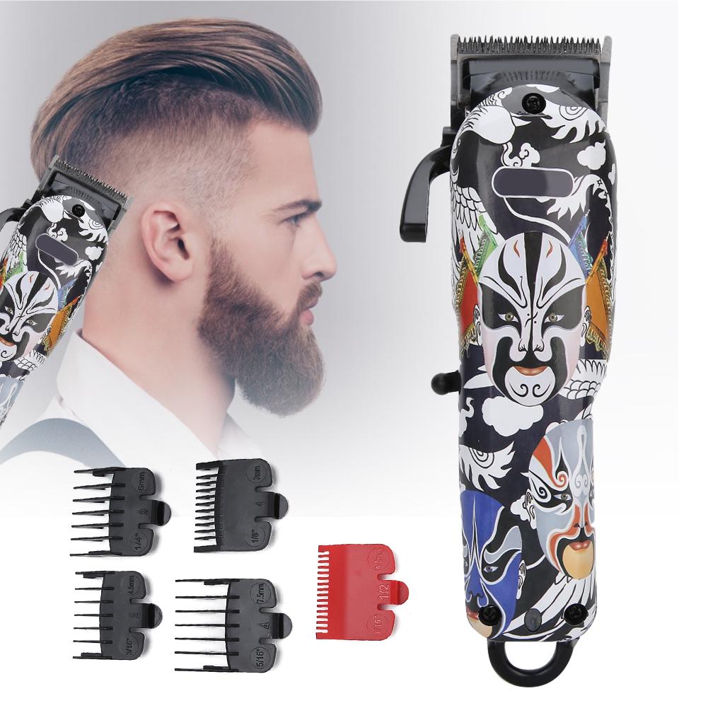Retro Oil Head Electric Clipper Hair Salon Professional Trimming Tool Rechargeable Five Limit Combs