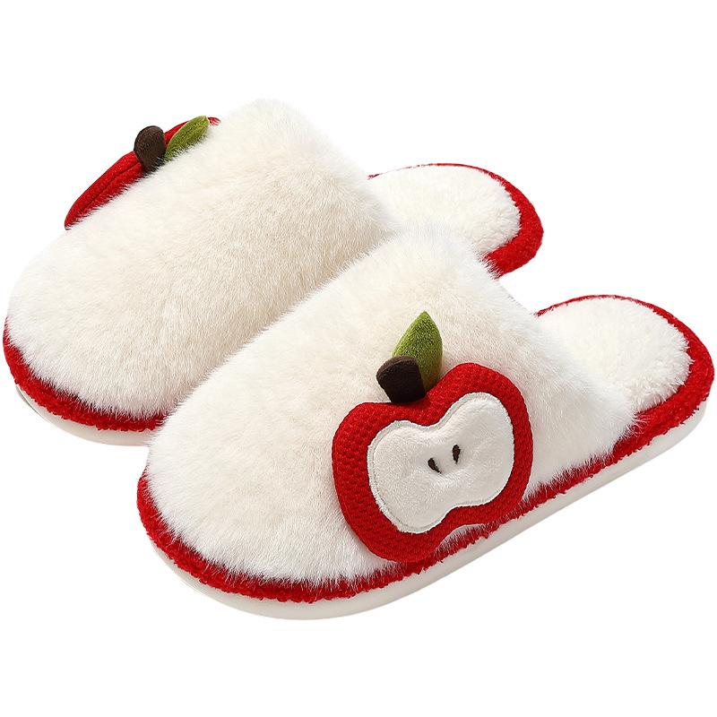 Apple Bag Head Cotton Slippers Autumn and Winter Home Indoor Plush Warm Home Non-slip Fluffy Slippers