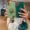 Luxury Bling Diamond Ring Holder Wrist Strap Fur Ball Plating Bumper Phone Case For iPhone Samsung Xiaomi Huawei Girls Cute TPU Shockproof Back Cover