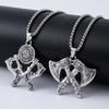 Men's and Women's Street Trendy Necklace Retro Double Sided Double Axe Pendant