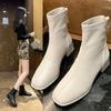Fashion Elastic Socks Boots Fashion Ankle Boots Women High Heel Thicks  Heel Square Toe Short Boots Women Retro 2025 New Ladies Shoes