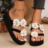 Fashion Flower Decor Women's Wedge Flip Flops Lightweight Chunky Platform Slippers Woman Summer Thick Sole Beach Slides Sandals