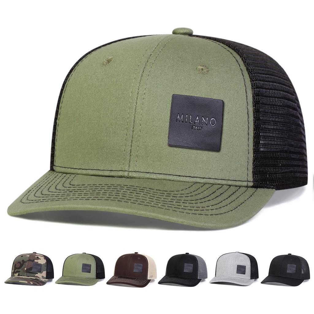 Unisex MILANO Letter Black Leather Label Baseball Net Caps Outdoor Adjustable Spring and Summer Casual Sunscreen Hat