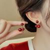 Ankola Red Cherry Stud Earrings Fashionable Versatile Retro Temperament Earrings Simple High-end Autumn and Winter Earrings