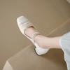 Fashion Elegant Mary Janes Shoes New Designer Square Toe Lace Pearls Buckle Strap Shallow Mid Thick Heeled Pumps Women