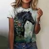 3D Animal Printing New Women's T-shirt Casual Short Sleeve Horse Print Street T-shirt Top Summer Loose
