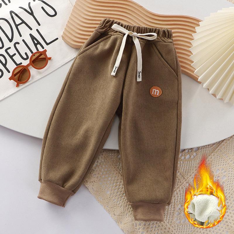 Children's Autumn and Winter Plus Velvet Thickened Outer Wear Trousers, Small and Medium-sized Children's Baby Winter Fleece Trousers