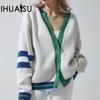 Women's Knitted Cardigan Autumn and Winter Fashion Clashing Stripes Simple Loose Sweater