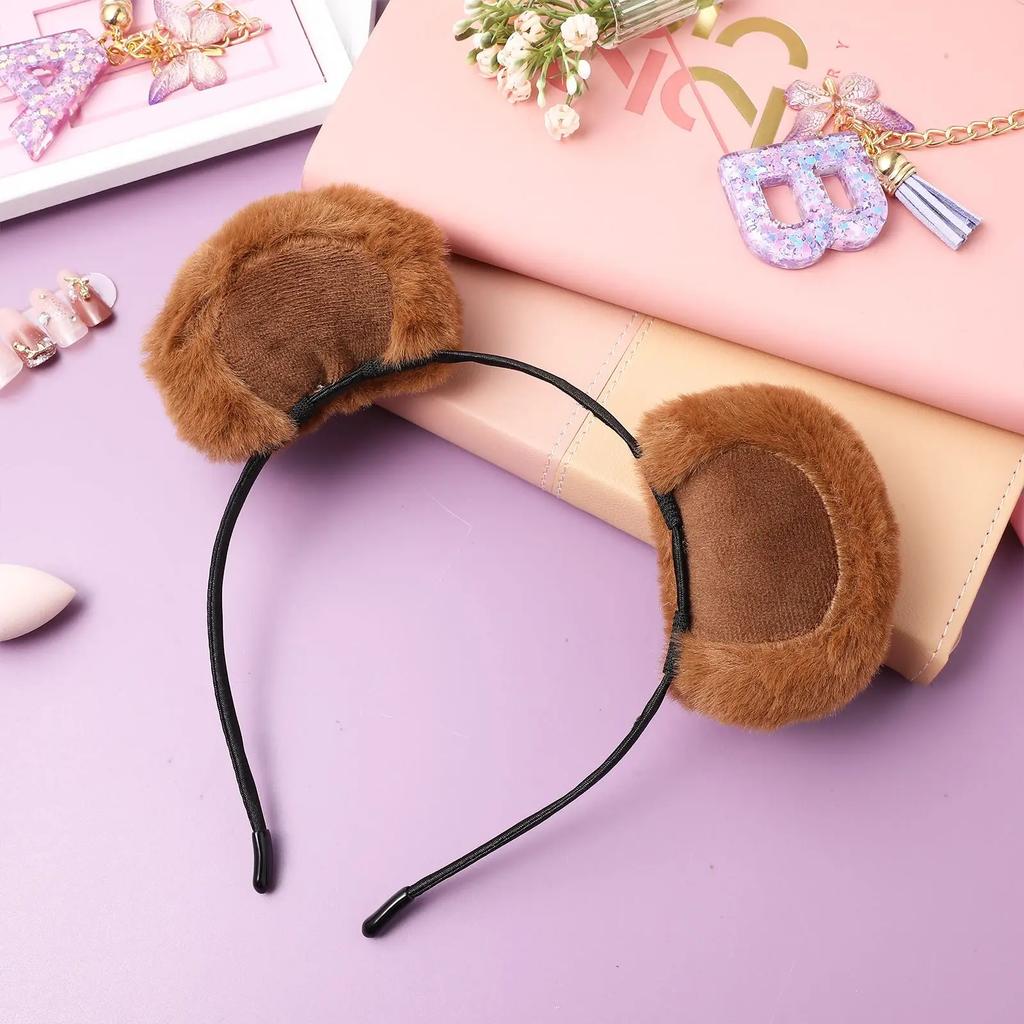 Brown Bear Ears Headband Cute Headpiece Makeup Hairband Furry Headwear Fancy Dress Costume Accessories