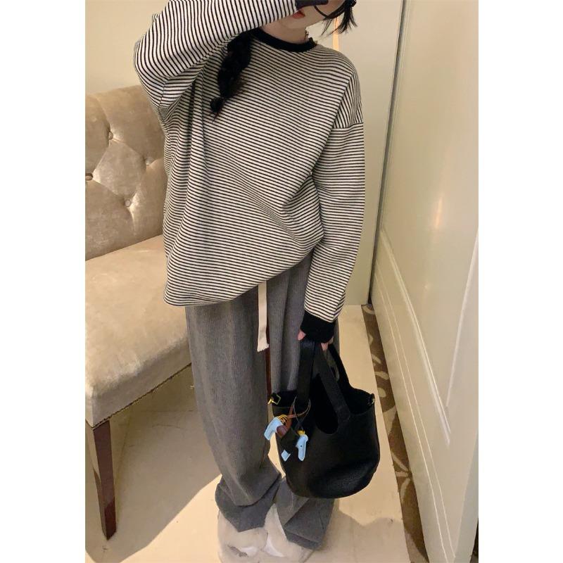 Hooded Striped Long Sleeved T-shirt Women's Hoodie Top