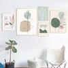 Abstract Girl Face Curve Geometric Shape Green Wall Art Painting Leaf Cactus Nordic Posters Prints Wall Pictures for Living Room