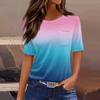 T Shirts For Women Pleated Round Neck Dressy Casual Blouses Printing Short Sleeve Summer Tops Loose Fit