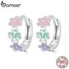 BAMOER стерлингового серебра 925 пробы, разноцветные серьги-кольца с цветком, эмалированные цветочные пряжки для ушей для женщин и девочек, вечерние ювелирные изделия