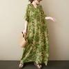 2025 Лето Женщин Плюс Размер Свободное Винтажное Платье Печати Короткий Рукав Платье Базовое Повседневное Длинное Платье