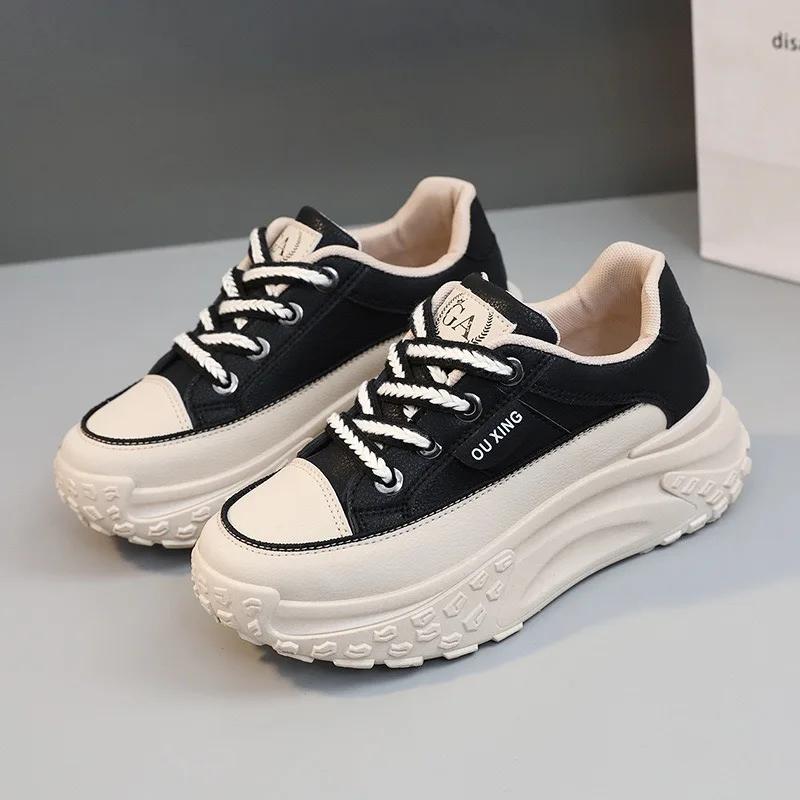 Fashion 2024 Women‘s Sneakers Fashion Leather Casual Shoes Designer Platform Heightening Shoes for Women Vulcanized Shoes Zapatos Mujer