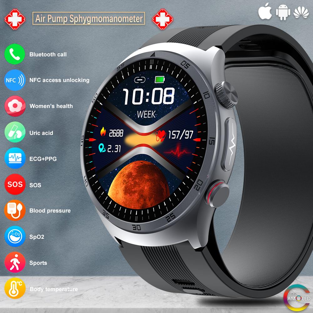 SACOSDING Smart Watch Men Air Pump Sphygmomanometer ECG Blood Pressure Voicebroadcast Airbag Wristband Health Monitoring Smartwatch