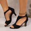 Fashion Elegant Woman Heeled Shoes 2025 Cover Heel Casual Women's Sandals Fashion Zip Office and Career Summer Plus Size Peep Toe Sandal