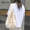 Japanese Casual Retro Drawstring Bucket Bag, Fashionable Nylon Shoulder Bundle Pleated Messenger Bag