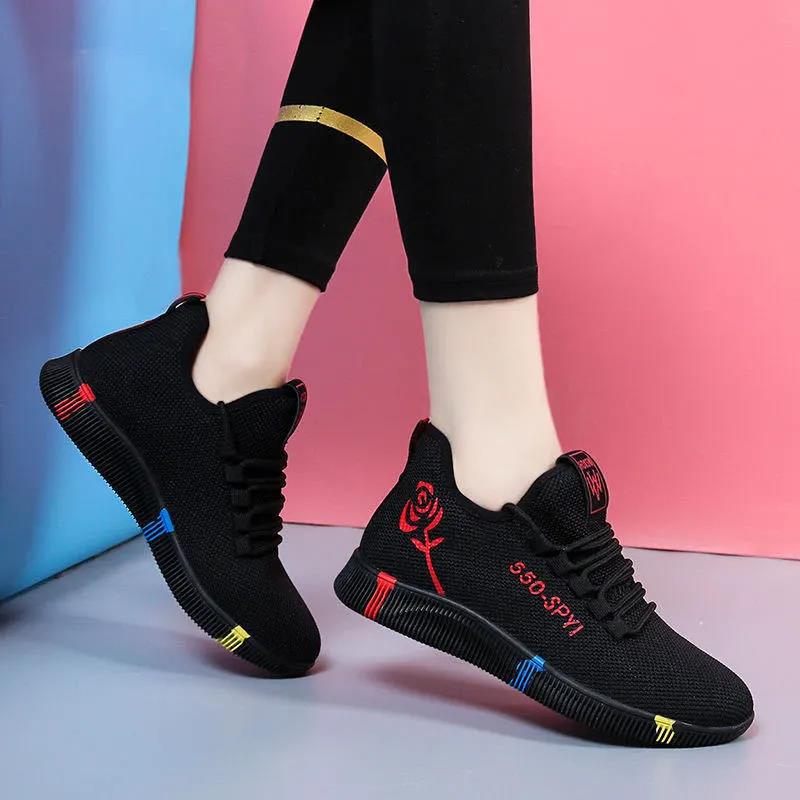 Mesh Womens Vulcanized Shoes Breathable Mom Shoes Lace Up Lightweight Female Flats Soft Women Sneakers Non Slip Zapatos De Mujer