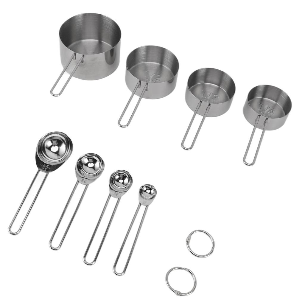 8Pcs Stainless Steel Measuring Cups and Spoons with Handles Stackable Kitchen Cooking Baking Measuring Cup Tools