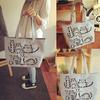 Cartoon Cats Printed Beach Zipper Bag Women Fashion Canvas Tote Shopping Handbags Sac