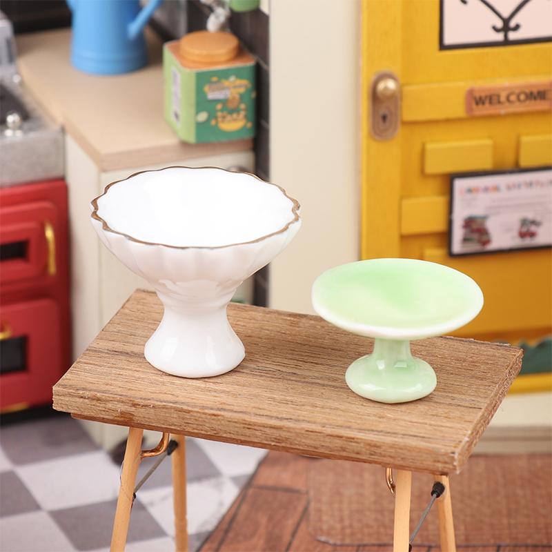 1:12 Dollhouse Miniature Ceramic Fruit Dish Plate Tall Tray Cake Plate Tableware Kitchen Model Decor Toy Doll House Accessories