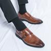 Fashion Classic Leather Shoes for Men Slip On Pointed Toe Oxfords Double Tower Buckle Social Office Business Casual Dress Shoes for Male