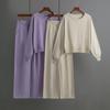 Fall Winter Lazy Wind Loose O-Neck Pullover Sweater Suit Women's Solid Color Long Sleeve Wide Leg Pants Two Piece Set