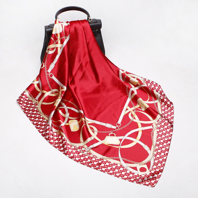 19 New Silk Printed Scarves Women'S 90Cm Satin Square Scarf