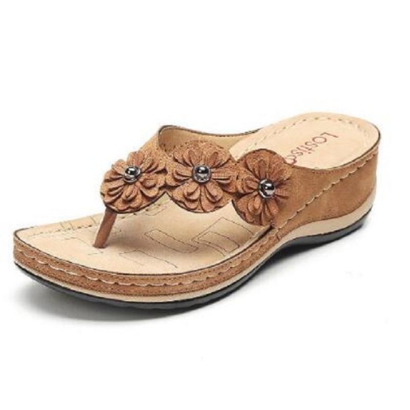 Flower Toe Sandals Women's Fashion Flat Bottom Slope Heel Herringbone Cool Slippers Women