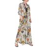 Dress Loose Colorful Flower Print Ankle Length Long Sleeve Pockets A-line Lapel Single-breasted Soft Breathable Maxi Dress