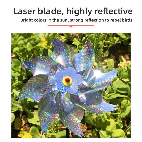 Reflective Pinwheels with Stakes Bird Repellent Wind Spinner Scare Birds Animals Away Multicolor Glittery Pinwheels for Garden Yard Lawn Porch
