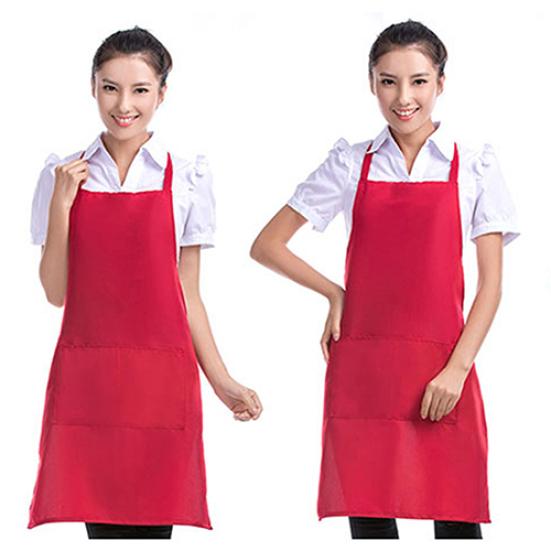 Unisex Simple Pure Color Kitchen Restaurant Bib Cooking Apron with Pocket