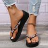 Fashion Rhinestone Sequins Decro Flip Flops for Women Fashion Wedge Platform Sandals Woman Out Wear Lightweight Non-Slip Slippers Mujer