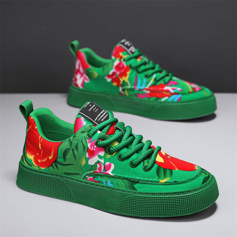 Fashion Mens Oriental Floral Canvas Sneakers Autumn Chinese Style Street Hip Hop Casual Shoes Breathable Embroidered Print Daily Walking