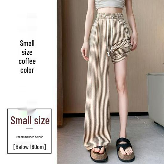 Women's Korean Pinstripe Wide-Leg Pants - Summer Casual, Loose Fit, Elastic Waist & Drawstring, Textured Straight-Leg.