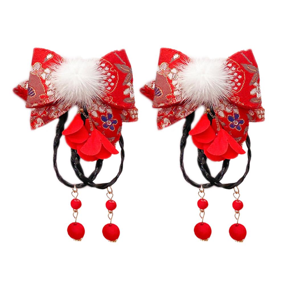 Chinese New Year Style Tassel Hairpin 2pcs Bow Decorative Performance Clothing Hairpin Set Acce E5N3