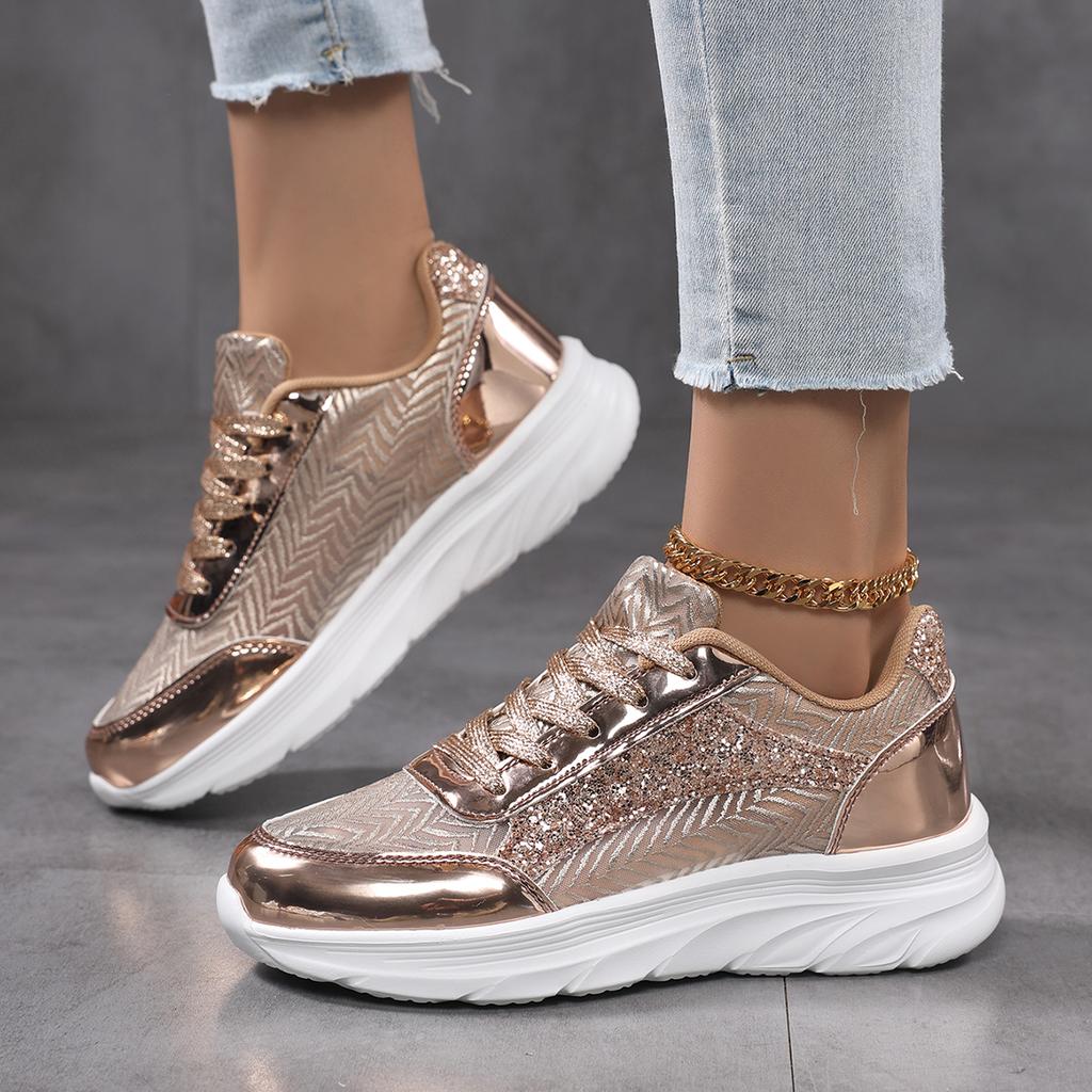 Fashion Women Shoes Bling Silver Shoes Shining Sneakers Trend Casual Breathable Sneakers
