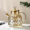 Glass Tea Kettle With Bamboo Lid And Removable Filter Spout Champagne Teapot For Loose Leaf Blooming Tea And Fruit Tea 1/15/1.8L