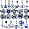 925 Silver Blue Space Earth Airplane Demon Eyes Pavé Clear Zircon Shiny Beads Fit Original  Charms Bracelet Women Jewelry